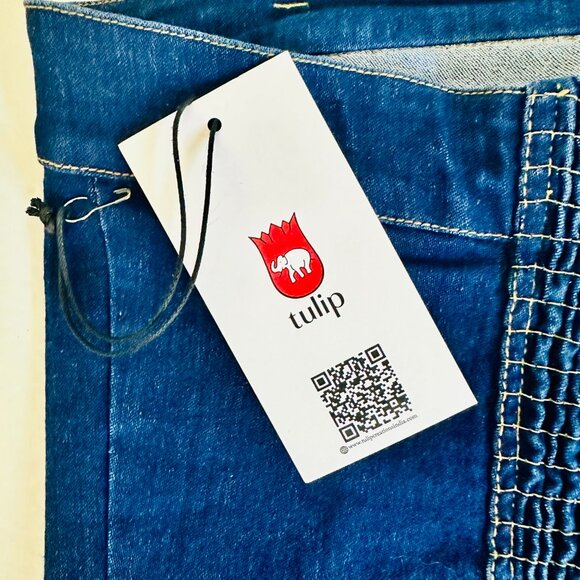 TULIP BLUE DENIM BUSTIER CORSET STYLE STRAPLESS RAW EDGE CROP TUBE TOP - Picture 5 of 6